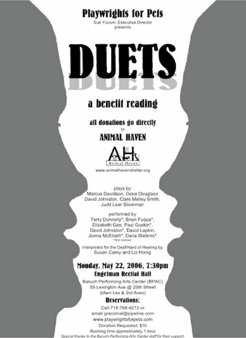 Playwrights for Pets Duets Play Bill