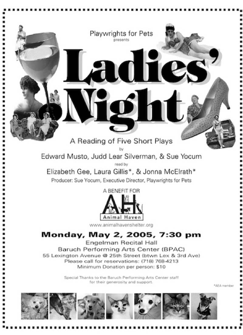 Playwrights for Pets Ladies Night Play Bill